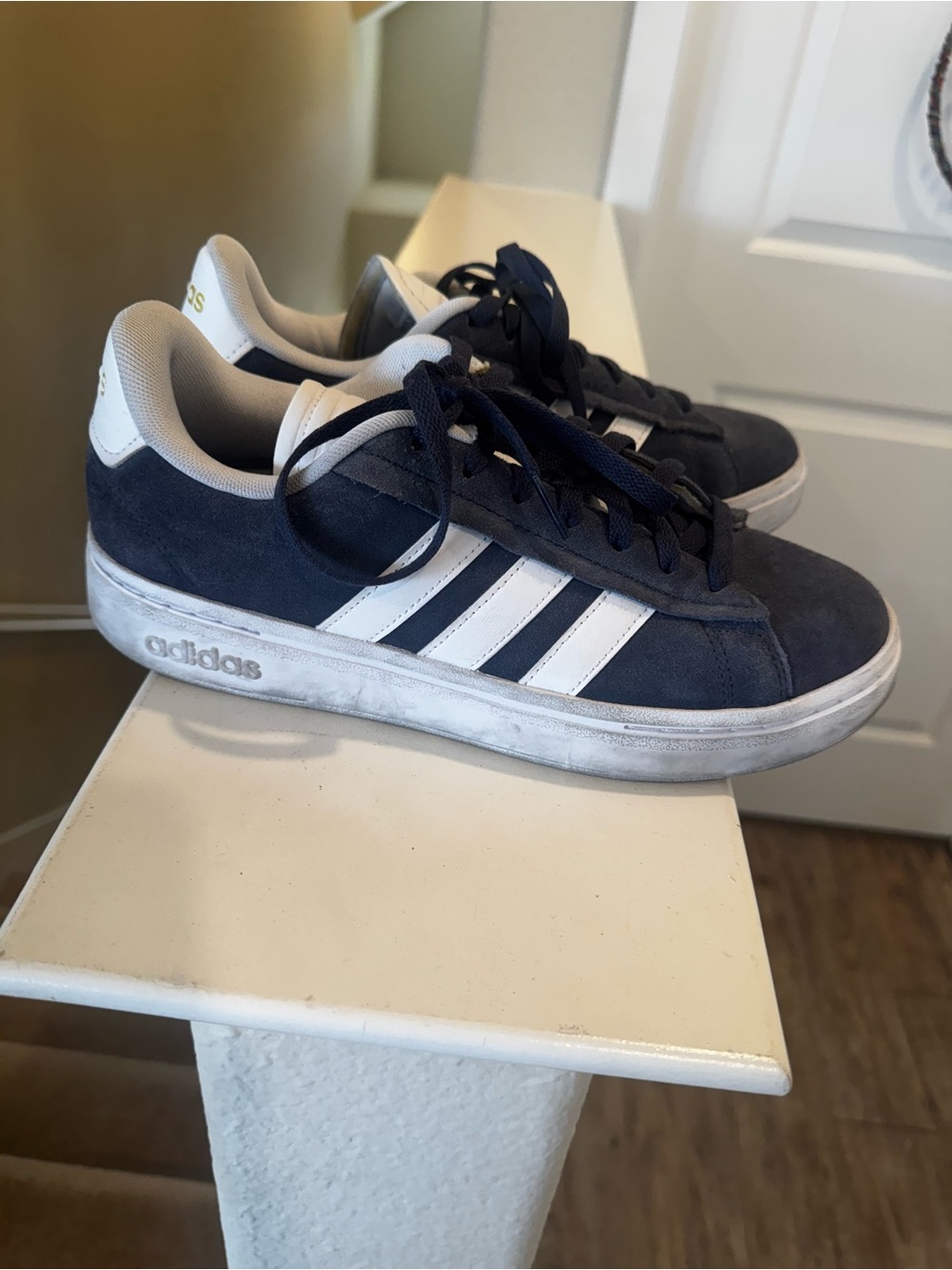 Adidas Womens 9 1/2 Suede Sneakers with White Stripes
